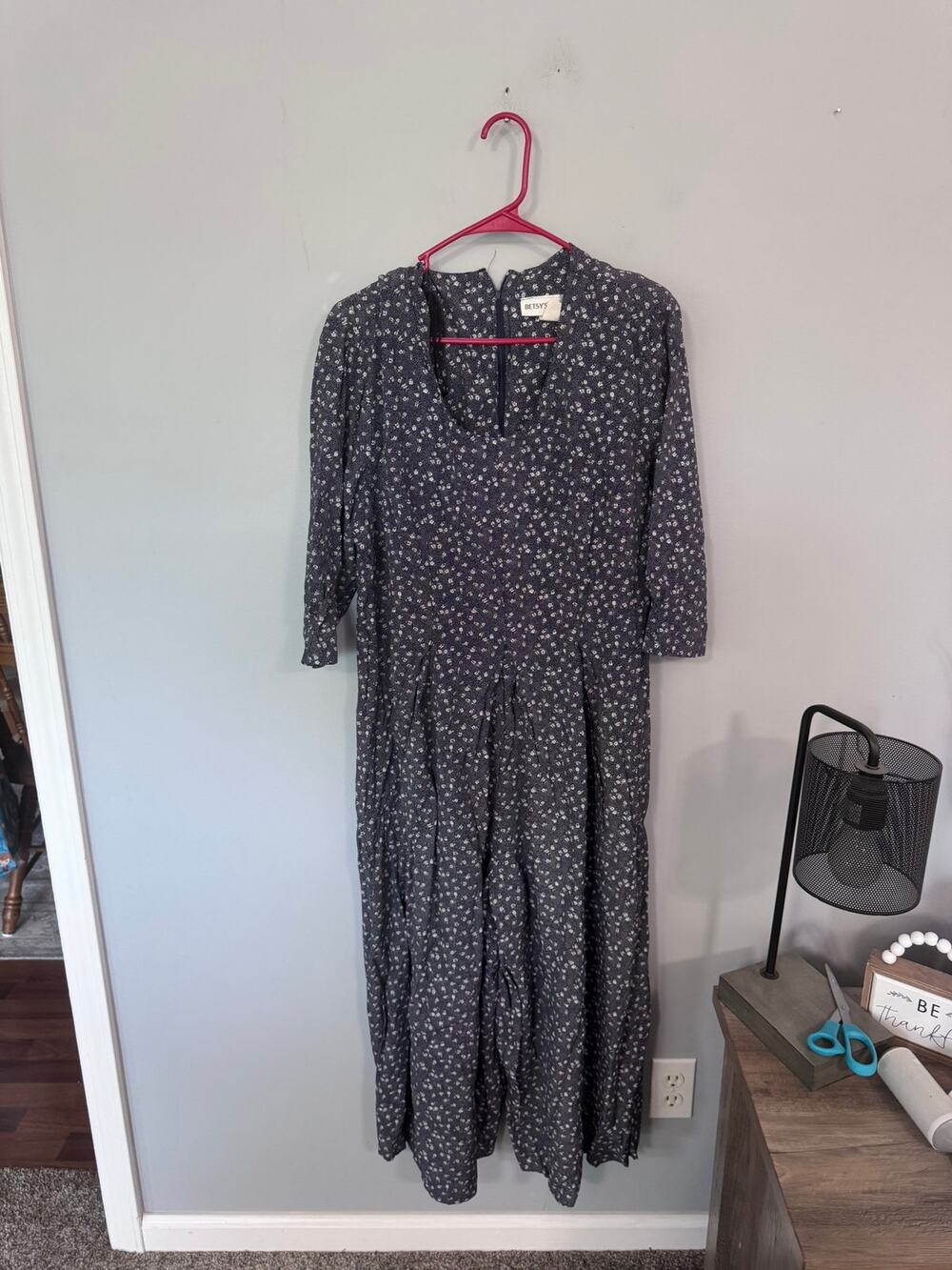 Vintage Betsy's Things Floral Dot 1990s Jumpsuit Women's Plus Size 18 Dark Blue